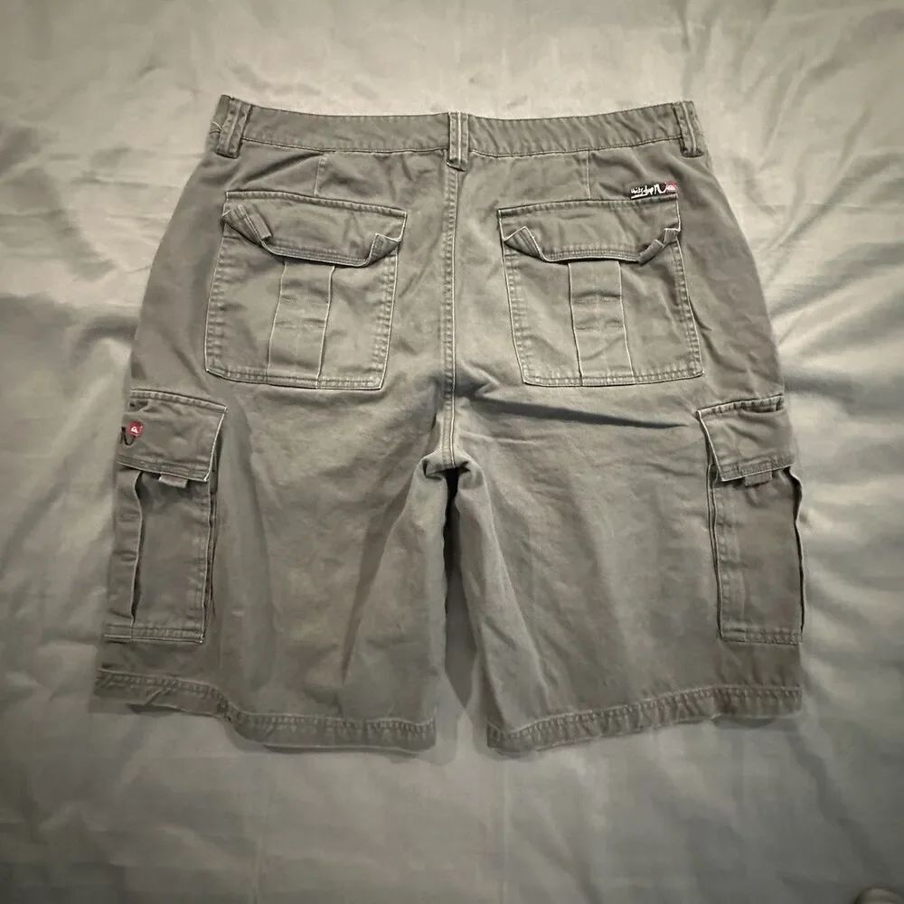 Quiksilver Cargo Shorts Mens 38 Baggy Gray Surf Skate Vintage Y2K Embroidery - Picture 10 of 12